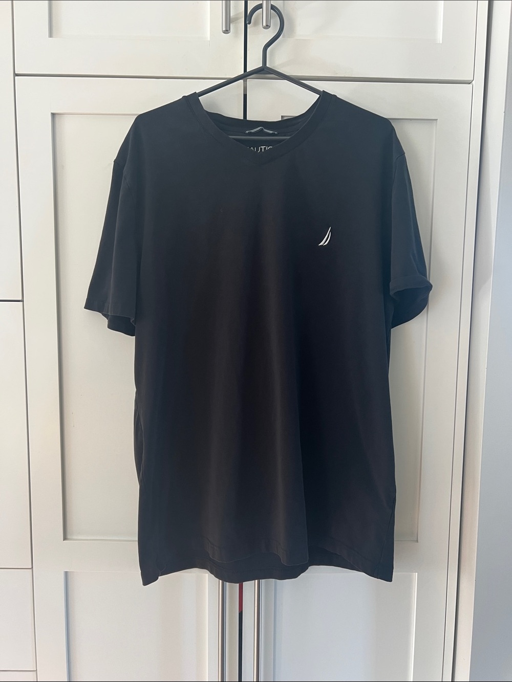 Nautica Black Short-Sleeve VNeck Tee with White Sail Logo
